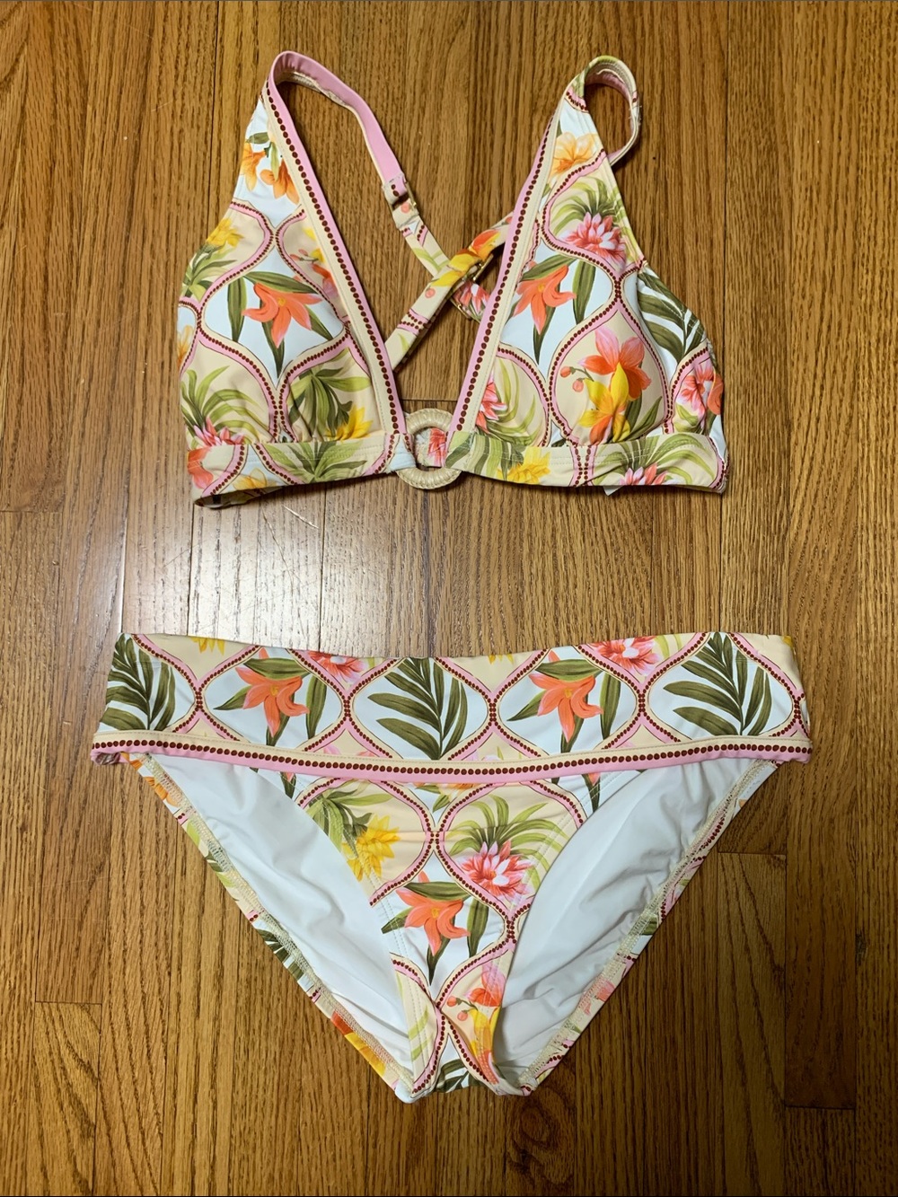 La Blanca swimsuit - palm noveau bikini set ring front triangle bathing suit, 6